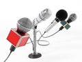 Aligned news microphones isolated on white background. 3D illustration Royalty Free Stock Photo