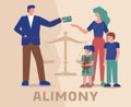 Alimony flat vector illustration shows a person who provides financial support alimony to their spouse