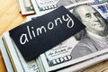 Alimony sign on a black piece of paper.