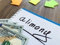 Alimony written on a notepad. Divorce and separation concept.
