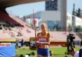 Alina Shukh Ukraine win javelin throw final in the IAAF World U20 Championship in Tampere, Finland 12th July, 2018.