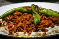 Alinazik kebab traditional Turkish meal with mashed aubergine and ground meat