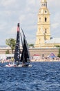 Alinghi (SUI) catamaran the winner of Extreme Sailing Series Act 5 catamarans race in St. Petersburg, Russia