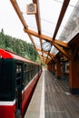 Alishan, Taiwan, June20, 2019: Train at platfrom of Alishan forest railway station