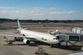 Alitalia aircraft Boeing 777 towed at Narita International Airport, Japan. Royalty Free Stock Photo