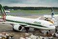Alitalia Boeing 777 towed at Narita International Airport, Japan Royalty Free Stock Photo