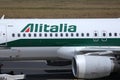 Alitalia aircraft taxiing in Berlin Tegel Airport TXL, close-up view Royalty Free Stock Photo