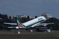 Alitalia aircraft taking off from Berlin Tegel Airport TXL, close-up view Royalty Free Stock Photo