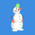 Alive Classic Three Snowball Snowman With Green Bucket On The Head And Gloves Cartoon Character Situation