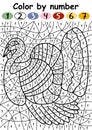 Alive turkey bird color by number vector illustration. Hand-drawn farm bird coloring page with 1-7 numbers printable Royalty Free Stock Photo