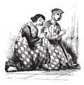 Alix and Arthur of Brittany, Costumes of man and woman has chess board, vintage engraving