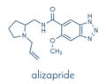 Alizapride antiemetic drug molecule. Used in treatment of nausea and vomiting. Skeletal formula.