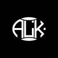 ALK abstract monogram circle logo design on black background. ALK Unique creative initials letter logo Royalty Free Stock Photo