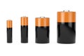 Alkaline Batteriy Icon Set with Diffrent AAA, AA, C, D Size and Free Space for Your Design. 3d Rendering