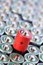 Alkaline battery AAA size with selective focus on single battery Royalty Free Stock Photo