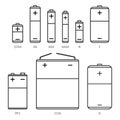 Alkaline battery different sizes vector icons set