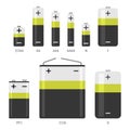 Alkaline battery different sizes vector icons set