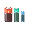 Alkaline battery set icon in flat style. Different size accumulator vector illustration on isolated background. Royalty Free Stock Photo