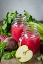 Alkaline diet concept - purple smoothies and ingredients Royalty Free Stock Photo