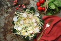 Alkaline, healthy food : soybeans sprout with radish and kale salad Royalty Free Stock Photo