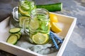 Alkaline water with cucumber, ginger, lemon and mint