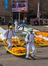 Alkmaar, Netherlands - April 28, 2017: Cheese carriers at traditional cheese market