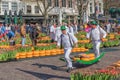 Alkmaar, the Netherlands - April 12, 2019: Traditional cheese market on the Waagplein square in Alkmaar