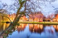 Alkmaar, Netherlands. Beautiful night view of homes over canal Royalty Free Stock Photo