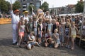 Alkmaar, Netherlands - July 20, 2018: Group of cheese carriers p