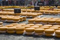 Alkmaar, Netherlands - June 01, 2018: Rows of stacked round yell