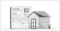 Minimal outline illustration of home and contract, concept of home loan, mortgage, lease