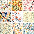 Vibrant Spring Flower Meadow Textile Design Set. Repeating Botanical Wallpaper Textures Royalty Free Stock Photo