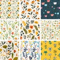 Vector Seamless Repeat Patterns, Colorful Abstract Floral Backgrounds for Fabric & Design Royalty Free Stock Photo