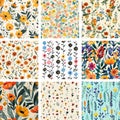 Vector Seamless Repeat Patterns, Colorful Abstract Floral Backgrounds for Fabric & Design Royalty Free Stock Photo