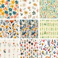 Vector Seamless Repeat Patterns, Colorful Abstract Floral Backgrounds for Fabric & Design Royalty Free Stock Photo