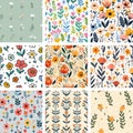 Watercolor Style Wildflower Vector Patterns - Editable Digital Paper Set Royalty Free Stock Photo