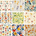 Watercolor Style Wildflower Vector Patterns - Editable Digital Paper Set Royalty Free Stock Photo