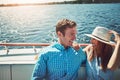 All aboard the love boat. a young couple spending time together on a yacht. Royalty Free Stock Photo