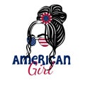 All American Girl. 4th of July Messy Bun Girl American. US independence day Royalty Free Stock Photo
