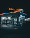 All American Hamburger Drive In neon sign at night, Massapequa, New York Royalty Free Stock Photo