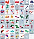 All asian maps mixed with flags. Vector illustration