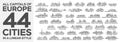 All capitals of Europe. 44 cities in a linear style with famous views and landmarks. Editable stroke.