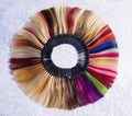 Real human hair in a spectrum with choices of colors.