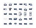 All email icon set for business purpose for each action since drafting and sending to recall email