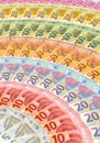 All Euro banknotes arranged in a circle, portrait format Royalty Free Stock Photo