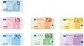 All euro banknotes  5, 10, 20, 50, 100, 200 and 500, euros bills Royalty Free Stock Photo