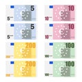 All 5, 10, 100,200, euro banknotes, euro banknotes. Royalty Free Stock Photo