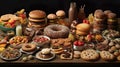 All fast food set on a table on a black background Royalty Free Stock Photo