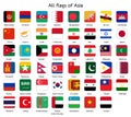 All flags of Asia button square Royalty Free Stock Photo