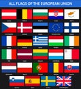 All flags of the countries of the European Union. Flat style. Royalty Free Stock Photo